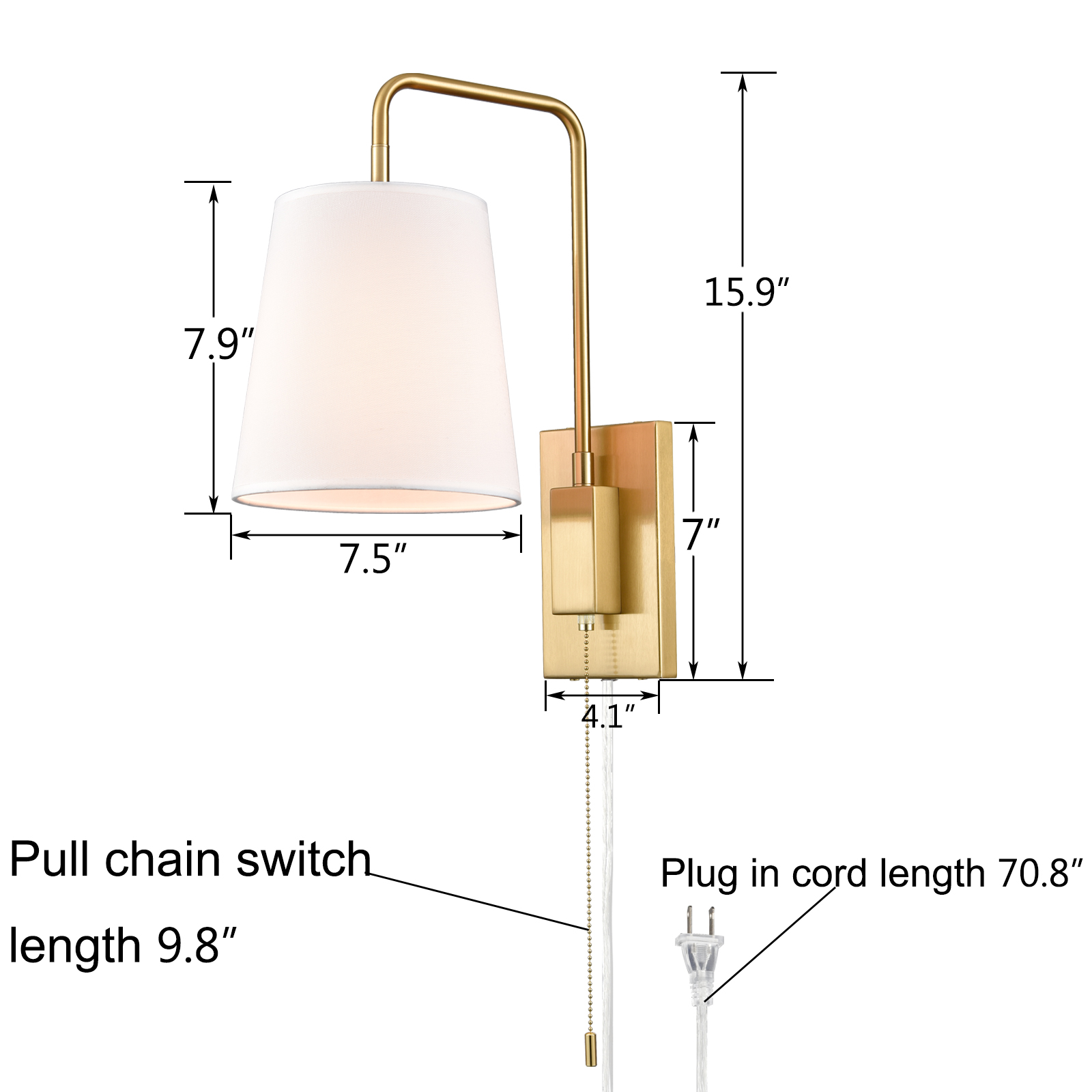 Braidy Warm Gold Plug-In Wall Sconce with Vita Cord Cover