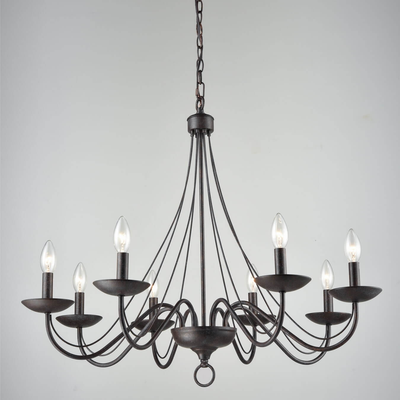 8-Light Rustic Candle Chandelier Wrought Iron Chandeliers