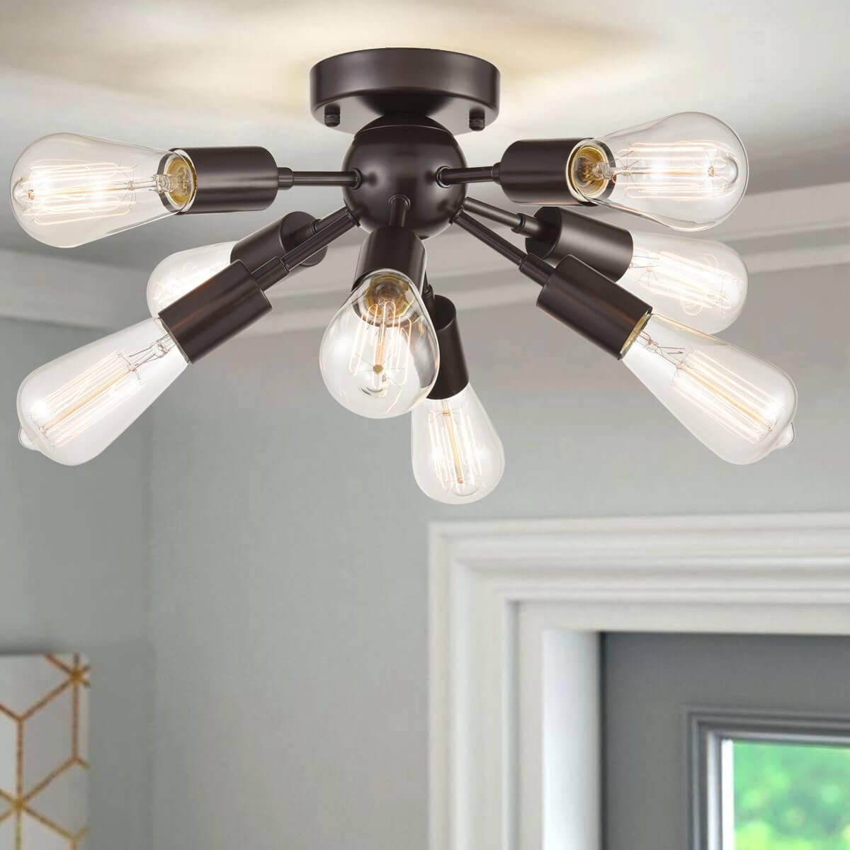 8 Light Sputnik Semi Flush Ceiling Lights Oil Rubbed Bronze