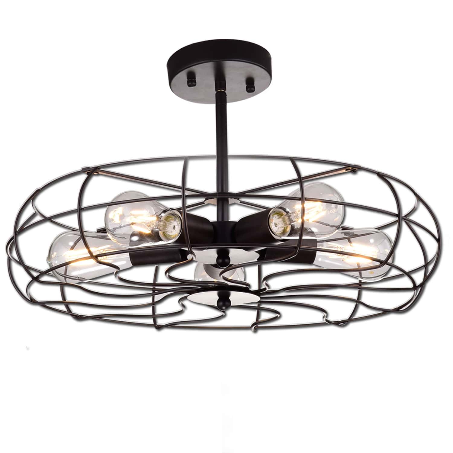 Indutrial Semi Flush Mount Ceiling Lights Drum Shape 5 Lights