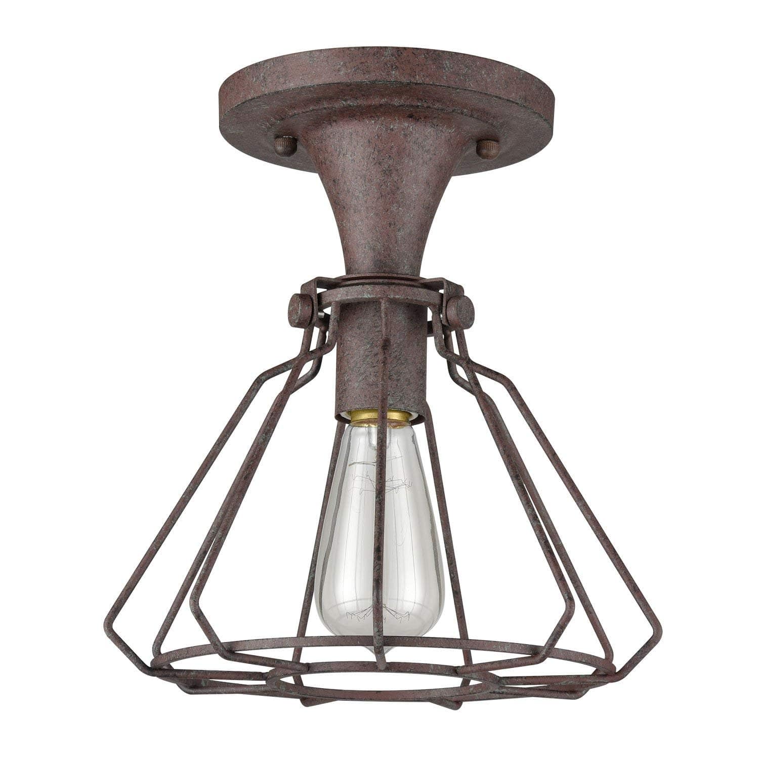 Rustic Iron Industrial Cage Flush Mount Ceiling Light