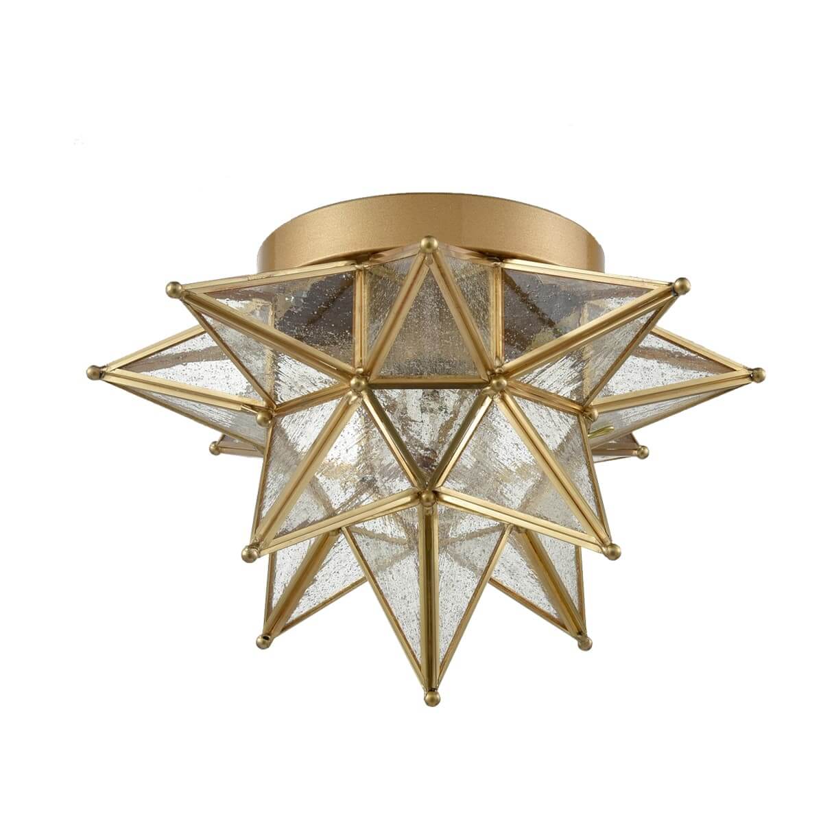 Seeded Glass Brass Moravian Star Flush Mount Ceiling Light