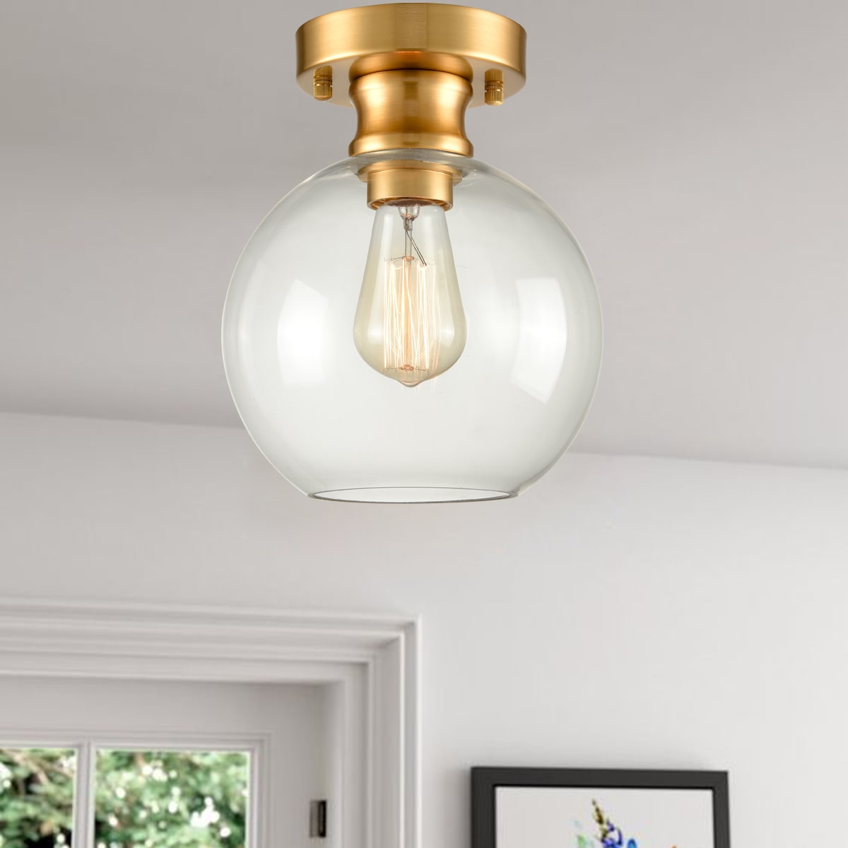 Modern Gold Ceiling Light Fixture Flush Mount Globe Glass