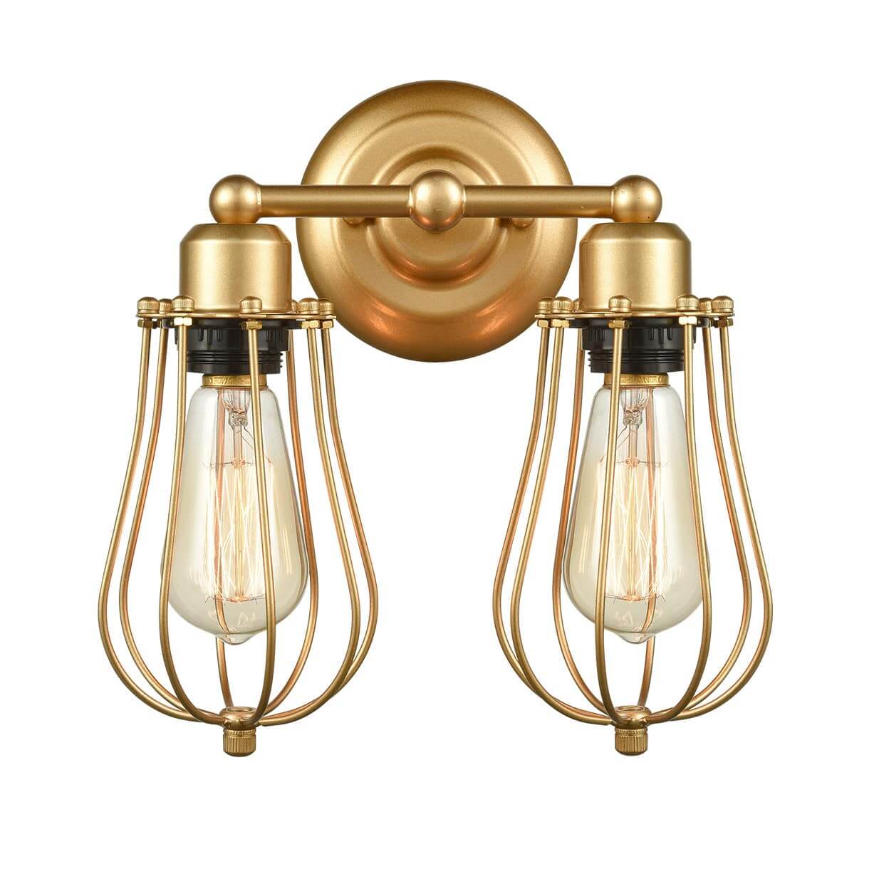 Brass Wall Sconces 2 Light Industrial Wire Cage Wall Lights Fixture