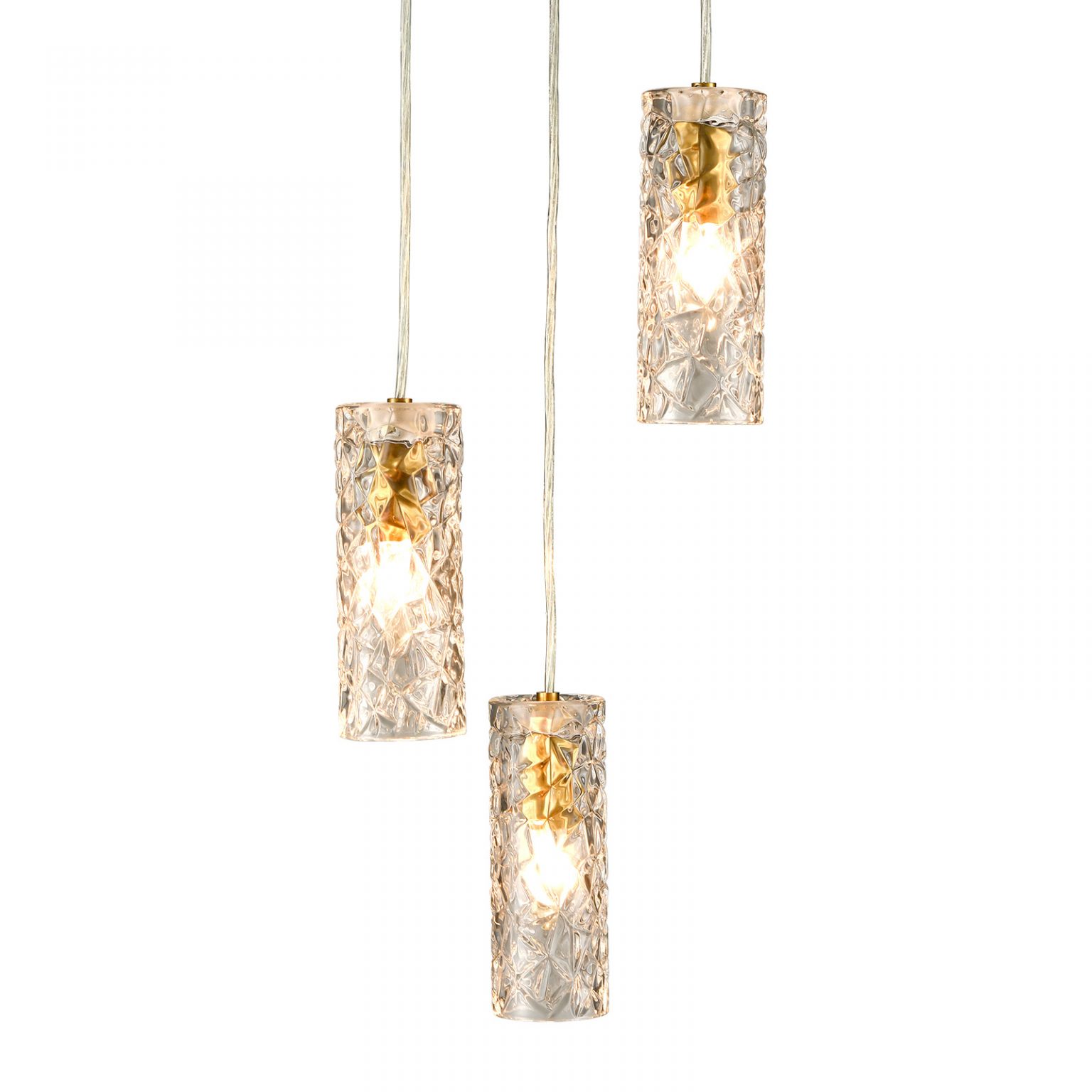 3 Light Brass Glass Pendant Light Modern Cluster Chandelier