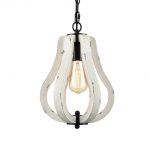 Farmhouse Vintage Wood Pendant Light Distressed White Swag Pendant