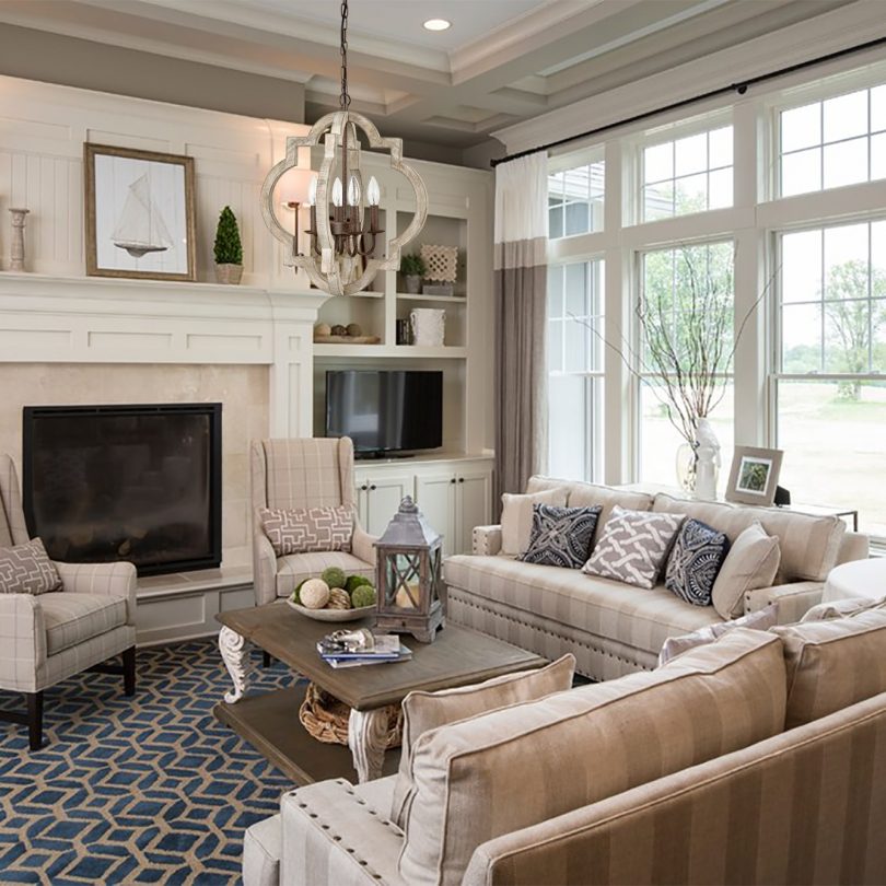 Farmhouse White Wood Chandeliers Orb Dining Room Chandelier