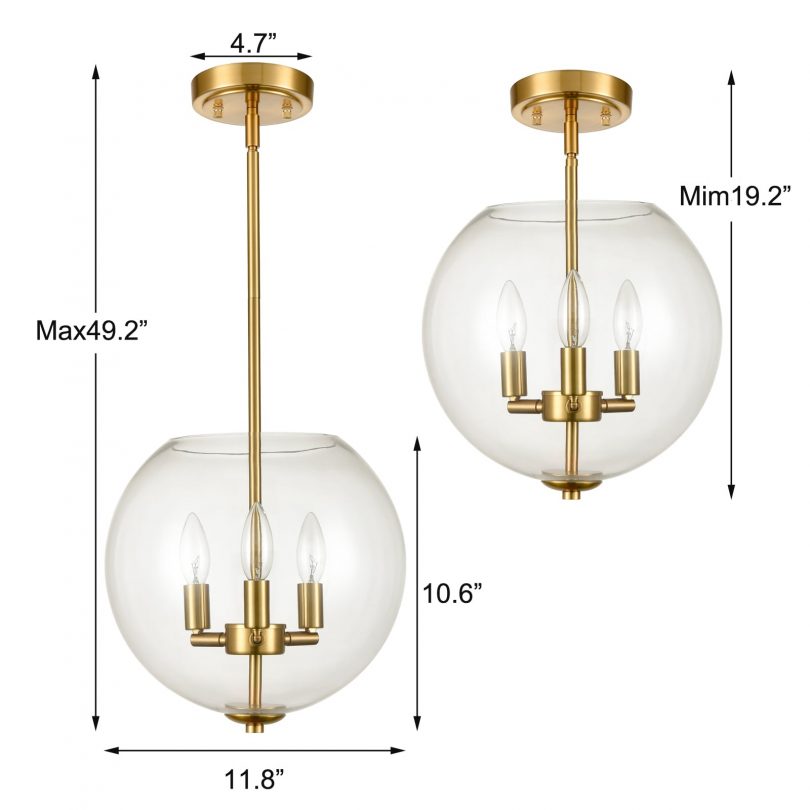 Modern Brass Pendant Light for Kitchen Island with Clear Glass Shade