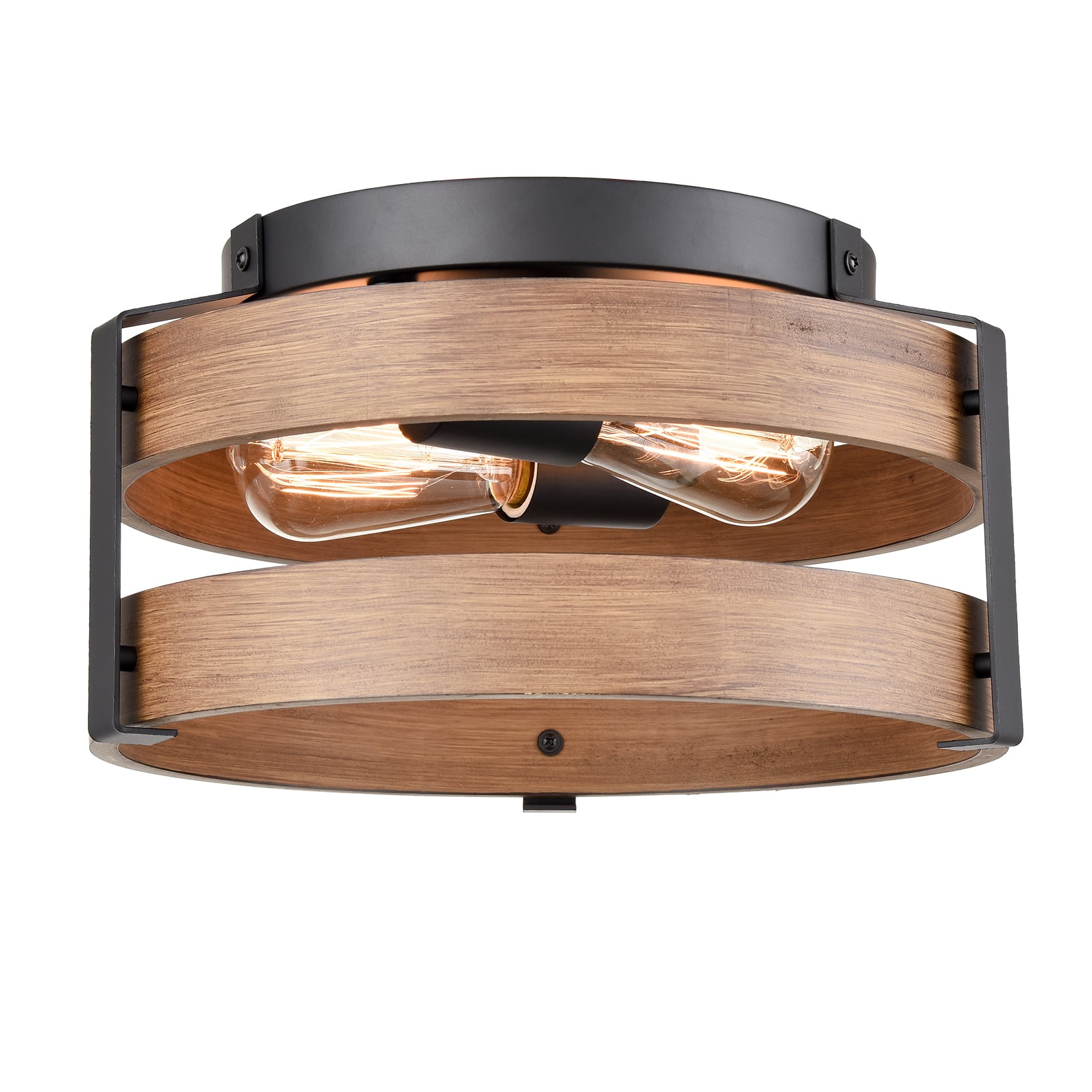 Farmhouse Wooden Ceiling Light Flush Mount Light Fixture-2 Lights