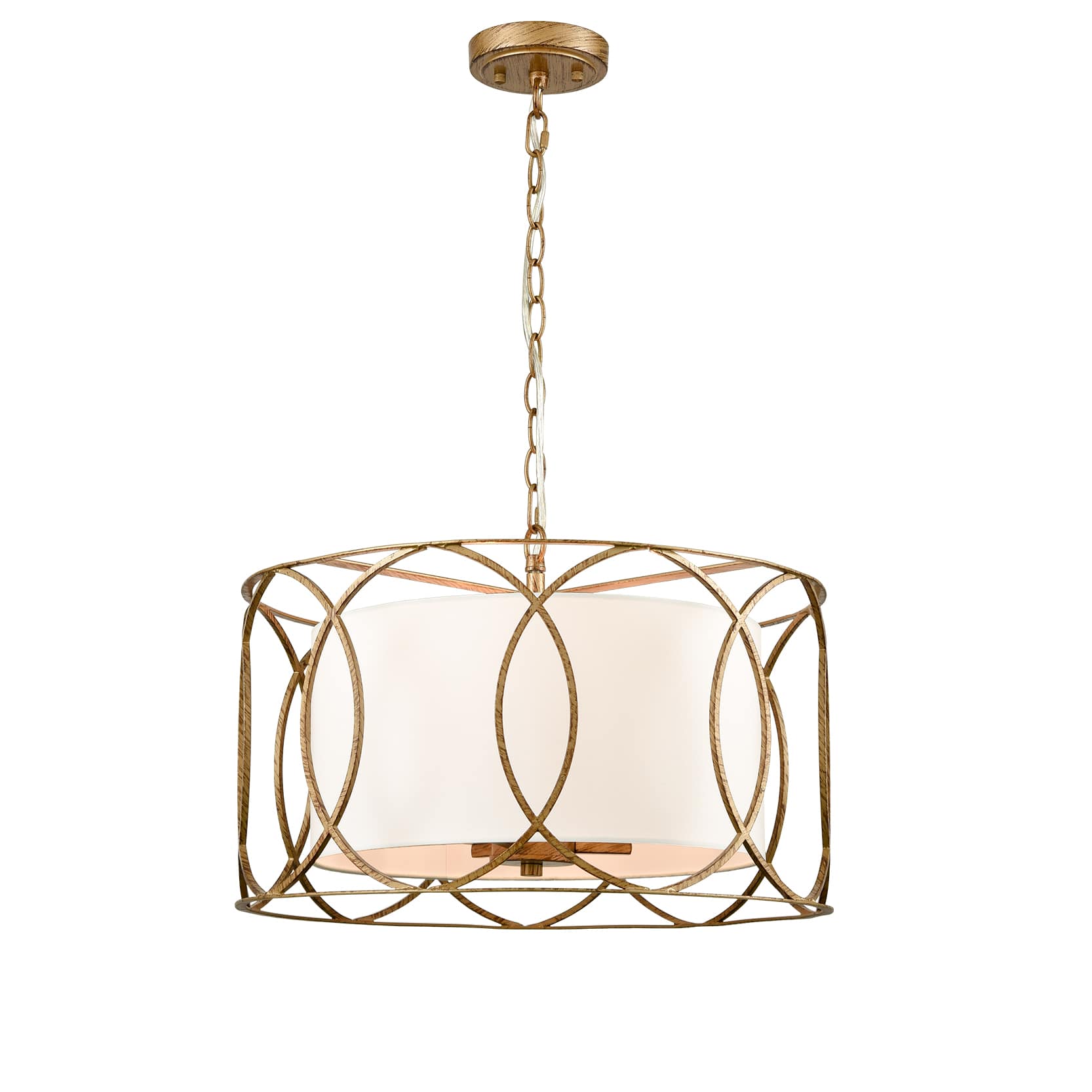 Modern Drum Chandelier Brass Fabric 3-Light Dining Room Pendant