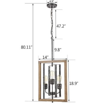 Wood Grain Finish Industrial Kitchen Island Pendant Fixture- 3 Lights ...