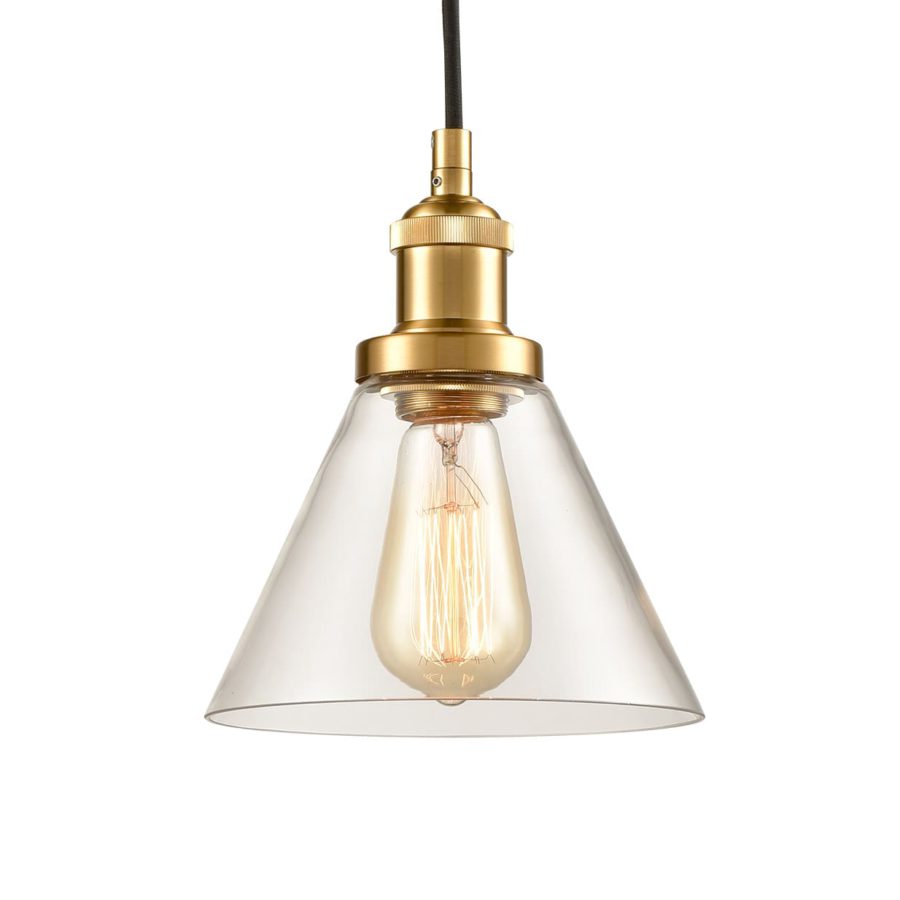 Brass Mini Industrial Cone Shaped Glass Pendant Light Claxy