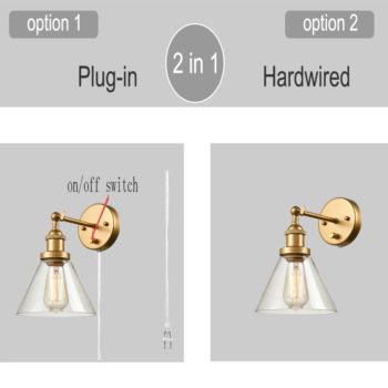 Brass Modern Swing Arm Plug-in Wall Sconce Set of 2 | Claxy