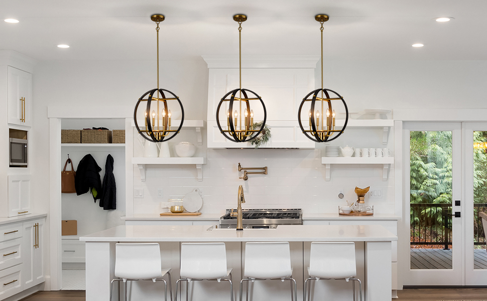 Modern Globe Pendant Light Black and Brass Light Fixture