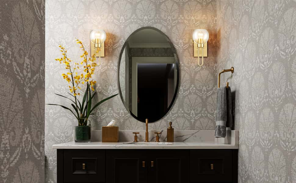 Modern Brass Wall Sconce with Globe Clear Glass Shade| Claxy