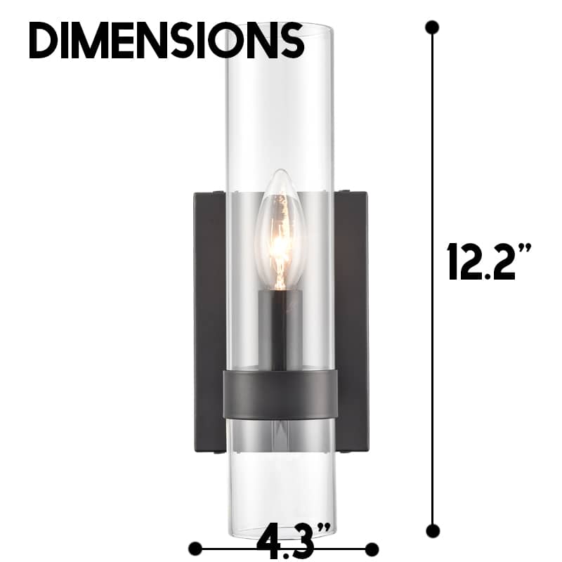 Modern Glass Cylinder Black Wall Sconce for Bathroom